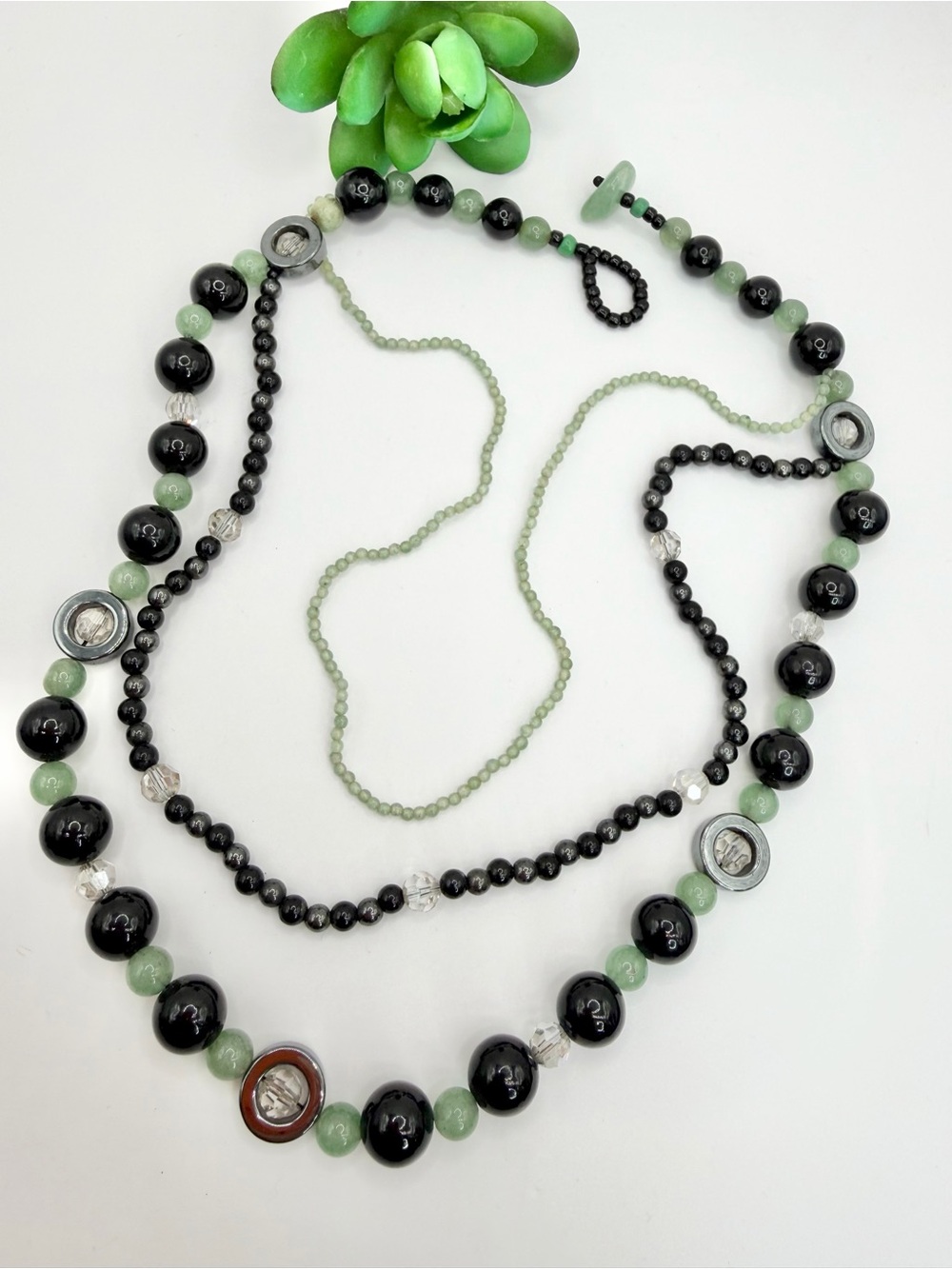Handcrafted Black and Green Beaded Women's Necklace